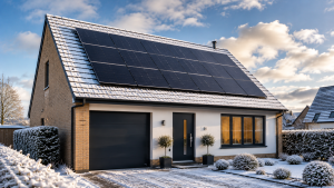 Solar Panels Generating Electricity During Winter on a UK Home