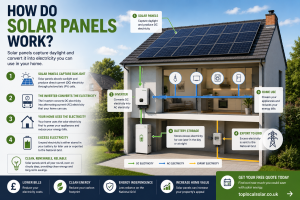 Modern UK Home Showing How Solar Panels Generate Electricity
